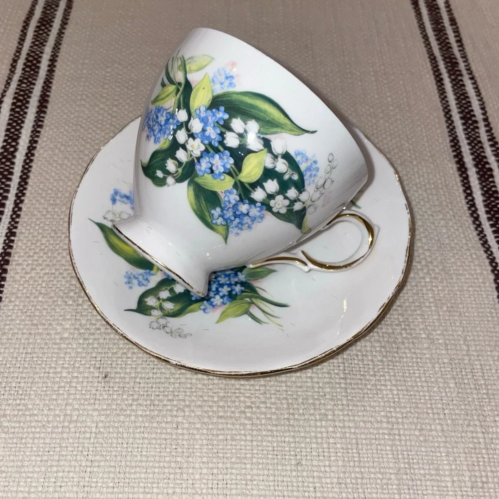 Queen Anne Bone china Ridgway potteries blue forget me not lily of valley